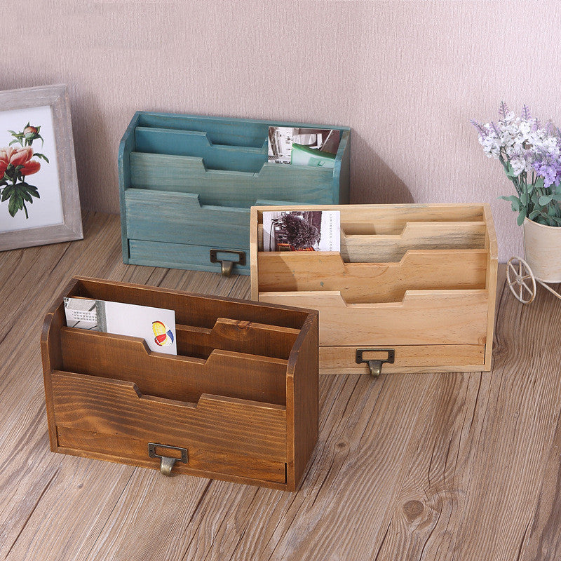 Office Supplies File Sorting Storage Wooden Box