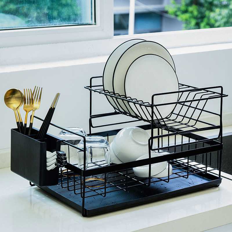 Wholesale Double Tier Metal Wire Kitchen Dish Storage Rack