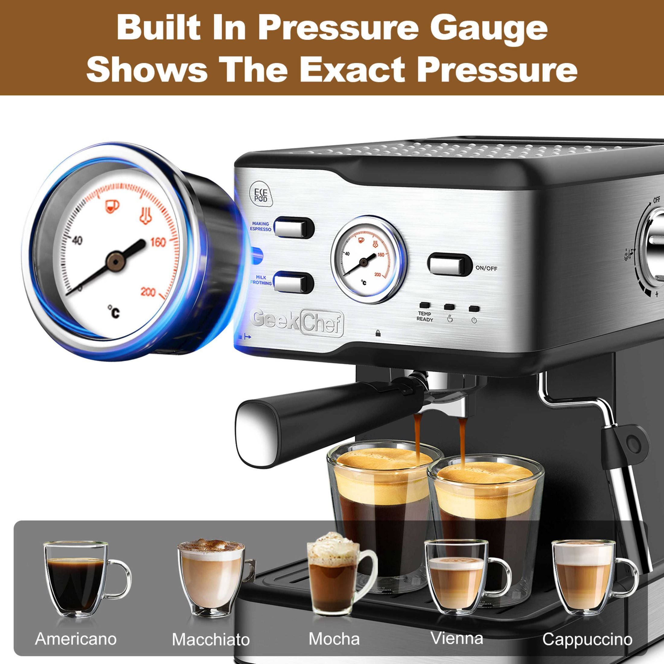 Espresso Machine 20 Bar Pump Pressure Cappuccino Latte Maker Coffee Machine