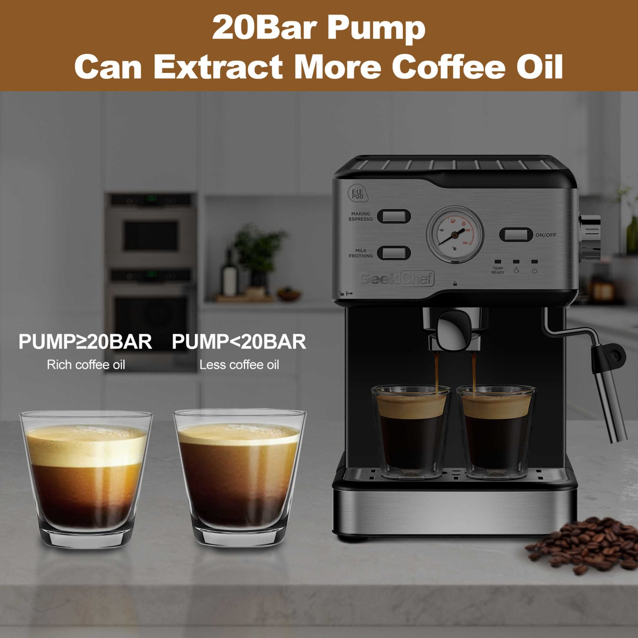 Espresso Machine 20 Bar Pump Pressure Cappuccino Latte Maker Coffee Machine