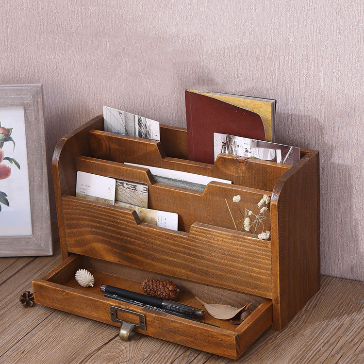 Office Supplies File Sorting Storage Wooden Box